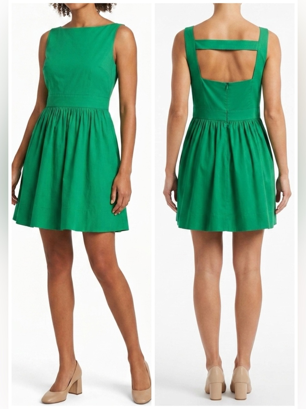Eliza J Fit Flare Mini Dress with Cutout Back Kelly Green Sz 10